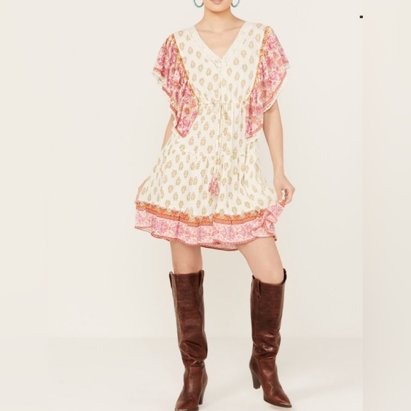 Angie Women's Border Print Dress Eggnog Small - Picture 1 of 7